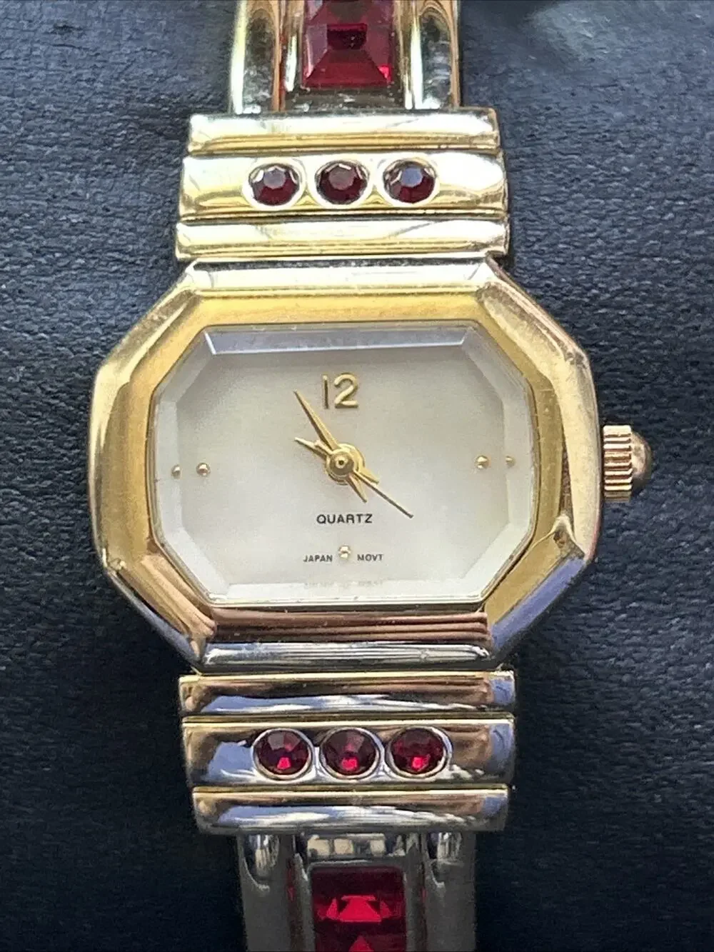 Gold Tone Red Stones Women’s Cuff Watch